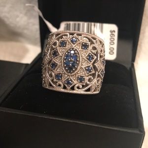 Sapphire & Diamond wide band ring. Size 7.
